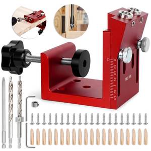 lot 11828 image: Pocket Hole Jig Kit, Adjustable Aluminum Pocket Hole System, Portable Screw Jig Set Guides Joint Carpentry Locator Woodworking Tools with Wooden Hole Plugs