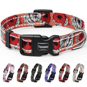 lot 12182 image: Tpotato Reflective Combination Pattern Girl Dog Collar for Puppy Small Medium Large Breed Dogs,Female Cute Floral Designer Dog Collars,Adjustable Soft Nylon Pet Collar,Quick Release Dog Collar L