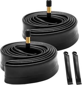 lot 12195 image: 700x32c700x35c Bike Tube 2 Pack with 2 Tire Levers AV48mm Schrader Valve Road Bike Inner Tubes Premium Butyl Rubber Bicycle Tube 2 Pack City Bike Tube (Used)