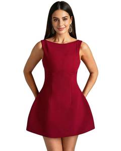 lot 12196 image: JUMISEE Womenfts Elegant Flared Hem A Line Prom Dress Sexy Open Back Homecoming Dress College Graduation Mini Dresses
