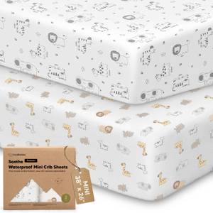 lot 12210 image: 2 Pack and Play Sheets, Waterproof Mini Crib Sheets Fitted - 38x26 Organic Cotton Pack N Play Sheets for Graco Pack and Play Mattress, Playard Baby Crib Sheets,Neutral for Boy,Girl,Toddler(KeaSafari)