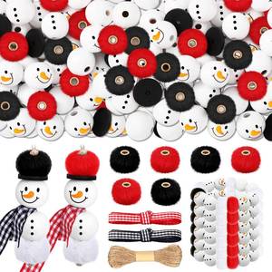 lot 12227 image: Amyhill 120 Pcs DIY Christmas Snowman Wooden Beads for Craft, Fuzzy Faux Fur Poms, Winter Wood Beads Buffalo Plaid Colorful Print with Twine, for Party Xmas Santa Tree Jewelry Home(Red Black)