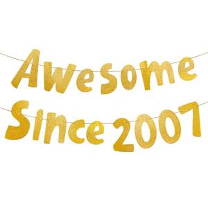 lot 12229 image: Awesome Since 2007 Banner, Glitter Awesome Since 2007 Decoration Funny 19 Years Old Birthday Banner Suitable for Boys Girls 19th Party Decoration Gifts Supplies Photo Prop (Gold)