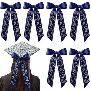 lot 12232 image: Thiccywoov 6 Pcs Grad 2026 Graduation Cap Bow DIY Graduation Bow Accessories with 41inch Ribbon Grad 2026 Embroidered Patches for Cap Decorations Class of 2026 Congrats Party Supplies(Blue)