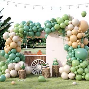lot 12237 image: Sage Green Brown Balloon Arch Kit, 122Pcs Avocado Dusty Green Apricot Sand White Tan Balloons for Neutral Safari Woodland Birthday Dinosaur Party Summer Decorations