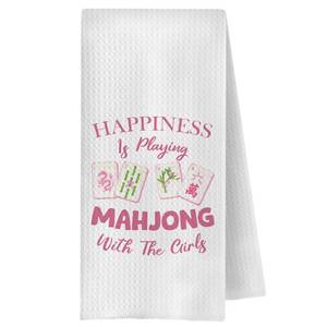 lot 12238 image: ChenCraty Pink Mah Jong Kitchen Towels, Mahjong Gifts for Women Dish Tea Towels for Kitchen Decor, Happiness is Playing Mahjong Decorative Hand Towel for Bathroom, 16x24 Inches
