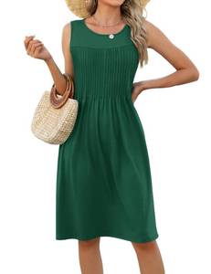 lot 12245 image: LOMON Womens Green Summer Dress St.Patrickfts Day Vacation Dresses Loose Swimsuit Coverup Crewneck Pleated Tank Sundresses with Pockets XXXL