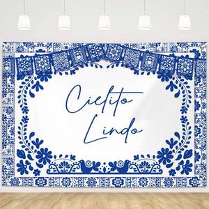 lot 12247 image: MEHOFOND 6x3.6ft Cielito Lindo Baby Shower Backdrop Blue and White Fiesta Cielito Lindo Baby Shower Photography Background Mexican Wedding Party Decorations Banner Photo Supplies