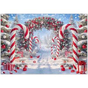 lot 12263 image: ZTHMOE Fabric 7x5ft Merry Christmas Cane Candy Photography Backdrop Winter Snow Scene Xmas Tree Background New Year Eve Party Decoration Holiday Photo Banner Props