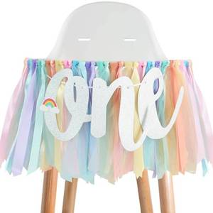 lot 12288 image: BEISHIDA 1st Birthday High Chair Banner Garland - Pastel Rainbow Baby Shower Decorations,Rainbow Theme Banner for First Birthday Party, Gender Neutral Highchair Decor