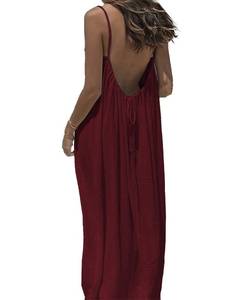 lot 12293 image: Womenfts Solid Color Backless Cami Dress Cami Lounge Dress Backless Moomoo Dresses Maxi House Sundress Spaghetti Strap Loose Fit Nightgowns Sundress Summer Clothes