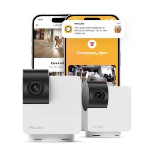lot 12307 image: Petcube Cam 360 The Pack of 2 Camera  Ultimate Interactive WiFi Pet and Home Security Pan-Tilt Camera with Phone App, 1080p HD Video, 360° Rotation, Night Vision, Smart Alerts for Home Surveillance