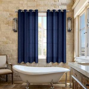 lot 12310 image: Navy Blue Curtains for Kitchen Door Window Bathroom 45 Inch Length 2 Panels Linen Cafe Size Semi Sheer Tier Curtains for Bedroom Window Dark Blue