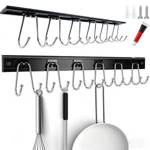 lot 12312 image: Cociat 2PCS Utensil Racks with 12 Hooks 17.2 Inch Kitchen Utensil Holders Hanging Utensil Rack Multifunctional (17.2 inch Black)