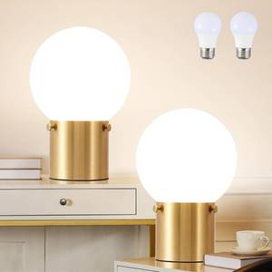 lot 13299 image: Somniferous Gold Table Lamps Set of 2, Small Bedside Lamps with Frosted Glass Globe Shade, Mid Century Modern Lamp, Nightstand Lamps for Bedroom Living Room Dorm, 7W LED Bulb Included
