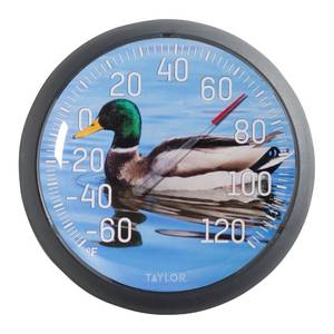lot 13304 image: Taylor Duck Large Indoor Outdoor Dial Thermometer, Wireless Easy Read Big Numbers for Patio Pool Garden Garage Indoor Use, Weather Resistant 13.25 Inch Home Decor Outdoor Temperature Gauge, Blue