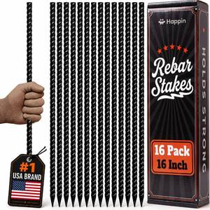 lot 13317 image: Happin� 16 Inch Rebar Stakes, Straight Garden Stakes Heavy Duty Galvanized Metal Stakes, Landscape Timber, Concrete Form, Tree and Plant Support, Yard Stakes, Ground Anchors (I Shape � 16 Pack)