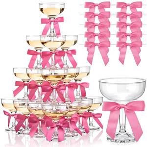 lot 13320 image: Zopeal Set of 50 Plastic Martini Glasses 5 oz Champagne Flutes Margarita Cocktail Glasses with Bow 2.8 Inch for Valentines Birthday Bachelorette Party Home Bar Wedding Champagne Towers (Pink)