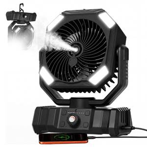 lot 13327 image: USONE Portable Misting Fan, 5-in-1 Camping Fan Rechargeable, LED Light, Remote and Timer, Max 48Hrs Battery Operated Tent Fan with Hook for Patio, Beach, Outdoor, Emergency Backup,Black