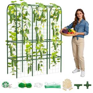 lot 13356 image: 62in Tall Cucumber Trellis for Raised Bed, Garden Trellis for Climbing Plants Outdoor, U-Shape Metal Arch Vegetables Trellis Plant Support for Zucchini Squash Vines
