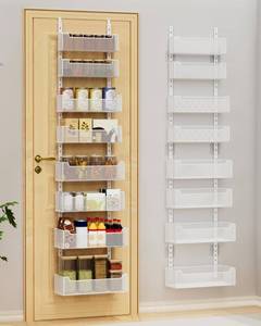 lot 13357 image: VyGrow Over the Door Organizer, 8-Tier Pantry Organizer with Fully Enclosed Mesh Baskets, Heavy-Duty Metal Hanging Spice Rack for Kitchen Bathroom Laundry Room, 2-in-1 Wall Mount or Door Mount, White