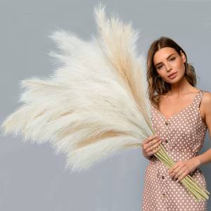 lot 13369 image: Ouddy Decor 8 Pcs Faux Pampas Grass Decor 38ftft97cm Tall Artificial Large Pompous Pompas Floral Fluffy Fake Plants Floor Vase Filler for Wedding Kitchen Home Boho Decorations, Mixed Beige