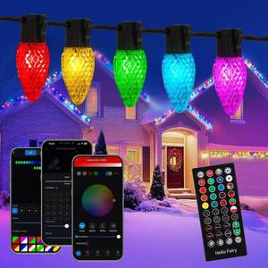 lot 13370 image: NAWEISIX Smart C9 Christmas Lights Outdoor, 66FT 100 LED RGB with Remote,App Bluetooth Music Sync, DIY Scenes and Timers, Connectable to 198FT, IP44 Waterproof Roofline Eaves Porch Fence Decorations