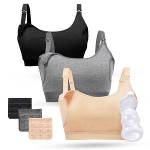 lot 14153 image: Momcozy Pumping Bra Hands Free, Pumping and Nursing Bra in One Holding Breast Pump for Spectra, Lansinoh, Medela, Black,Grey,skin-3pk, Large