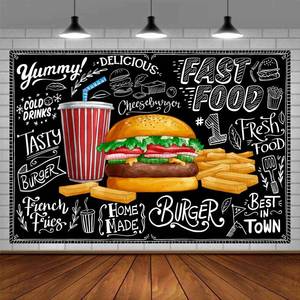 lot 14158 image: EMDSPR Burger French Fries Backdrop, 5x3ft Vinyl, Cooking Theme Fast Food Photogarphy Background for Children Photo Shoot Studio Props BJDWPR420