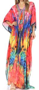 lot 14161 image: Sakkas SS1680 KF5091LAT - LongKaftan Georgettina Ligthweight Printed Long Caftan DressCover Up - PinkBlue -OS