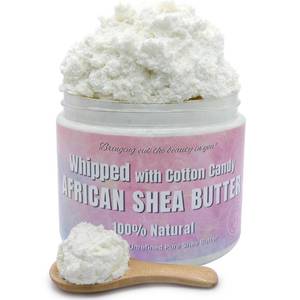 lot 14177 image: RA COSMETICS Whipped African Shea Butter with Cotton Candy � 100percent Whipped Shea Body Butter from Ghana � Moisturizing Natural Skincare for Dry Skin, Hair, Scalp � Nourishes, Softens and Hydrates � 12oz