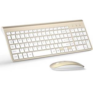 lot 14182 image: Wireless Keyboard and Mouse Ultra Slim Combo, TopMate 2.4G Silent Compact USB 2400DPI Mouse and Scissor Switch Keyboard Set with Cover, Batteries Included, for PCLaptopWindowsMac - Gold White