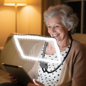 lot 14190 image: Large 10X Magnifying Glass with Light, Hands Free Magnifying Glass for Reading, Full Book Page Magnifier with 50 LED Lights, Flexible Gooseneck Magnifiers for Seniors Low Vision, Black 10.6 x 7.8in