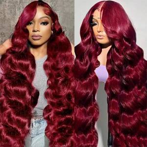 lot 14192 image: Exquelin Lace Front Wigs Human Hair 13x6 99j Burgundy Wig Human Hair 180percent Density Brazilian Virgin Body Human Hair Wigs for Women Pre Plucked with Baby Hair 32 Inch