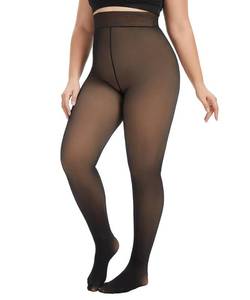lot 14198 image: CaiDieNu Plus Size Fleece Lined Tights Women Fake Translucent Warm Thick Thermal Legging High Waisted Winter Sheer Pantyhose 3XL-4XL