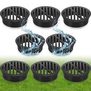 lot 14213 image: Taiyin 8 Pcs Round Flat Drain Grate Cover Fits 4 Inch Pipe and Fittings Outdoor Drain Cover Plastic Catch Drainage Basin for Triple Wall Pipe, Sewer, Small Lawns, Landscaping, and Patios