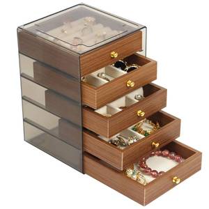 lot 14220 image: Fordonral Earring Jewelry Organizer Box with 5 Drawers, Plastic Jewelry Storage with Asjustable Velvet Trays, Multiple Display Holder for Earrings Ring Bracelet Necklace (Small-5-Drawer)