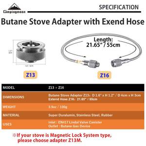 lot 14239 image: CAMPINGMOON Camping Gas Stove Adapter Convert EN417 Lindal Valve to Butane Gas Stove with Extend Hose Z13Z16