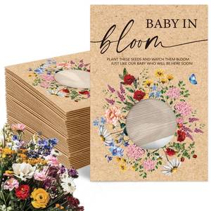 lot 14241 image: FYSUIMU 50Pcs Wildflower Seed Packets Baby in Bloom Kraft Envelopes with Window Resealable Rustic Floral Seed Storage Pockets for Garden Office Party Favors Supplies, 2.8 x 3.9 inch