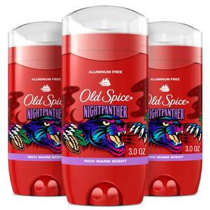lot 14245 image: Old Spice Aluminum Free Deodorant for Men, 247 Odor Protection, 247 Freshness and Lasting Scent, Goes on Clear, NightPanther with Rich Warm Scent, 3.0 oz (Pack of 3)