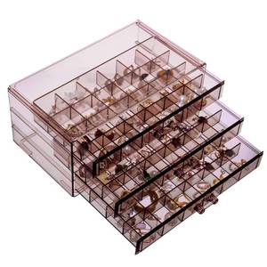 lot 14249 image: YUFONG Earring Storage Box Organizer 3 Drawers Acrylic Jewelry Storage Box Holder Transparent Jewelry Display Stand with 72 Small Compartments Gift for Women Girls (Clear Purple Brown)