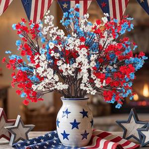 lot 14255 image: Hananona 10 Pcs 4th of July Flowers Artificial Babys Breath Fake Silk Red White Blue Patriotic Flowers for Independence Day Home Decor Floral Arrangement Table Centerpieces (10, Mix)