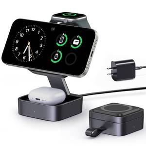 lot 14280 image: 3 in 1 Wireless Charging Station for Apple Devices, Magnetic Foldable Travel Fast Charger Stand Compatible with MagSafe for iPhone Air171615141312 Series, Apple Watch and AirPods Pro432-Black