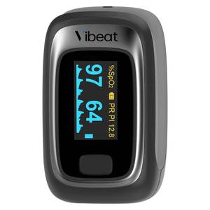 lot 14290 image: Vibeat Fingertip Pulse Oximeter, Blood Oxygen Saturation Monitor, Finger O2 Sensor with Pulse Rate, Batteries and Lanyard Included, Black