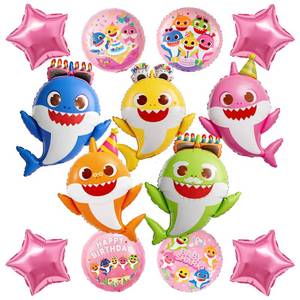 lot 14313 image: PartyWoo Baby Shark Family Foil Balloons 13pcs Baby Shark Family Pink Round Star Mylar Helium Balloons for Boys and Girls Birthday Decorations Under the Sea Ocean Kids Birthday Party Decorations
