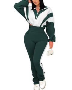 lot 14322 image: Remelon Womens 2 Piece Outfit Sweatsuits Color Block Long Sleeve Zip Up Cropped Jacket Legging Pants Set Tracksuit Workout Set Extra Large
