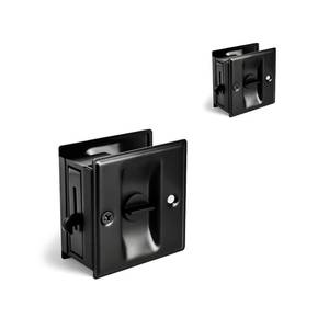 lot 14327 image: HOMOTEK 2 Pack Privacy Pocket Door Lock Hardware with Pull - Replace Old Or Damaged Sliding Door Locks Quickly and Easily, 2-34inx2-12in, for 1-38in Thickness Door, Black