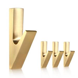 lot 14337 image: SIAMESE Aluminum Coat Hooks, 4 Pcs Brushed Gold Towel Hooks, Wall Hooks for Clothes, Jackets, Shower, Robe, Hat, Towel, in Bathroom, Kitchen, Living Room, Bedroom(Brushed Gold)