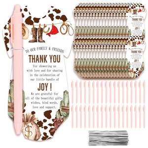 lot 14338 image: QZCYU 36PCS Western Baby Shower Pens for Guests, A Little Cowboy is on the Way, Includes 36 Rolling Paper Ballpoint Pens and 36 Greeting Thank You Bookmarks Baby Shower Party Favors
