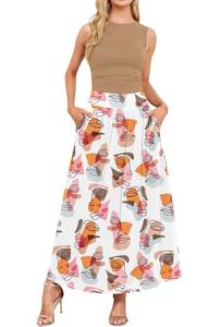 lot 14340 image: AUSELILY Womens Maxi Dress 2025 Summer Sleeveless Casual Slim Flowy Pleated Long Dresses with Pockets Dark Dusty Pink L